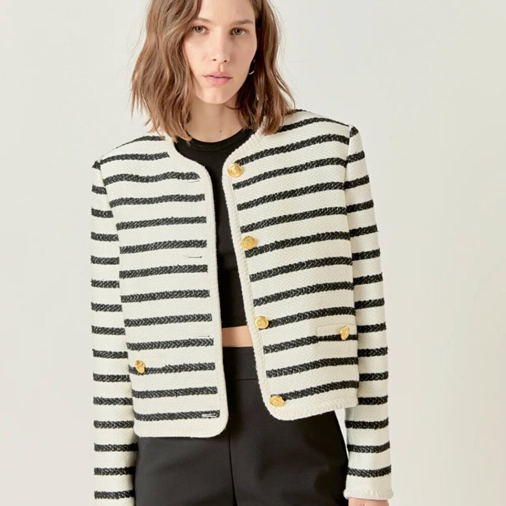 ENGLISH FACTORY Stripe Tweed Jacket in Sz L - NWT!!